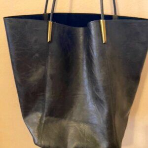 Anthropologie Large Black Leather Tote w/ clutch